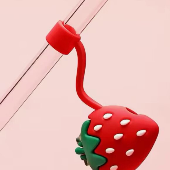 Red Strawberry Straw Cover Cap for Stanley Cup 10mm - Picture 3 of 4